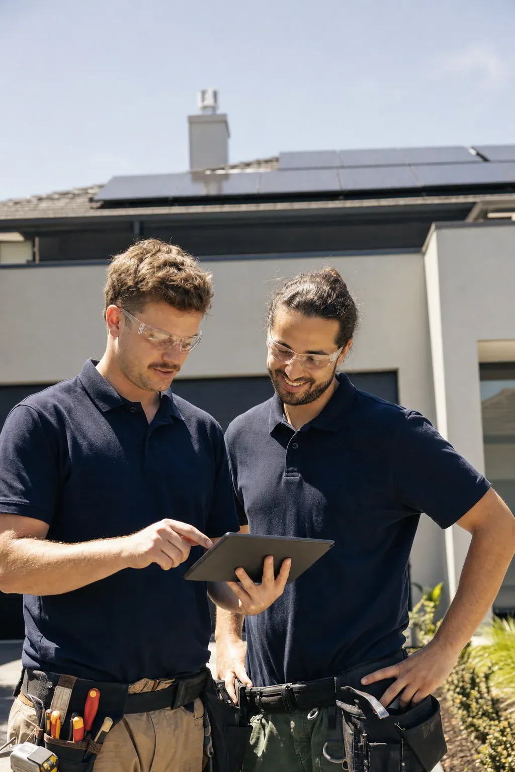 The Solar Batteries Melbourne team outside a Melbourne home with rooftop solar