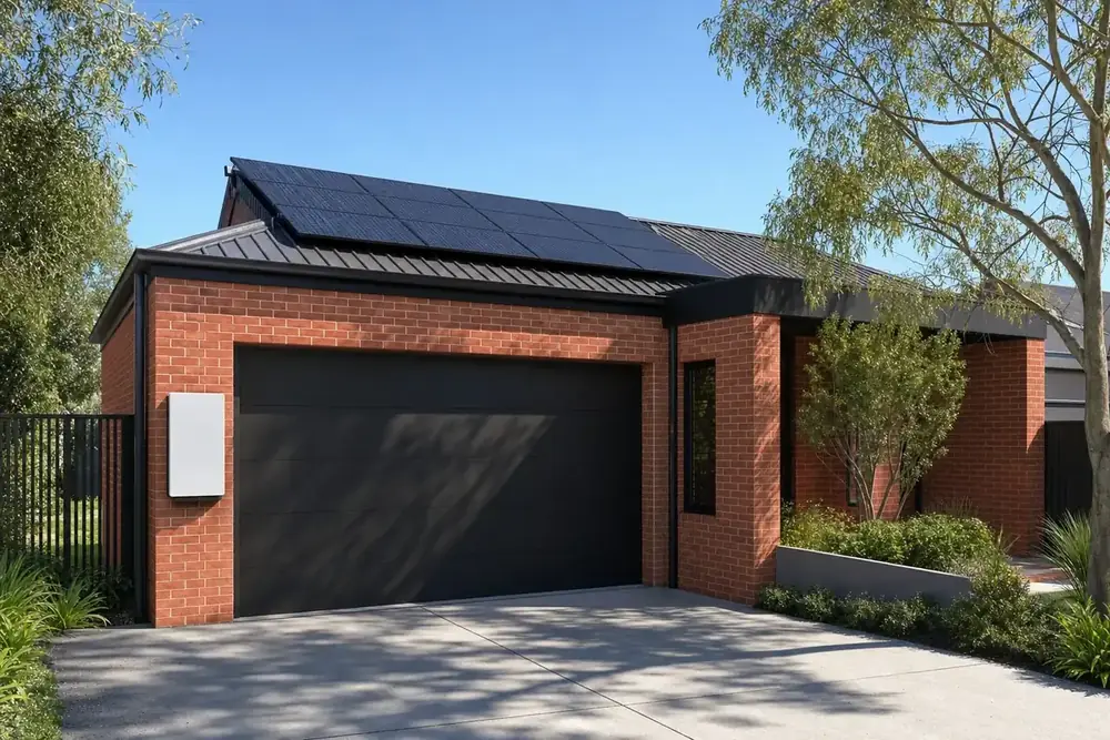 Solar consultant discussing battery rebate eligibility with a Melbourne homeowner at the front door during a site assessment