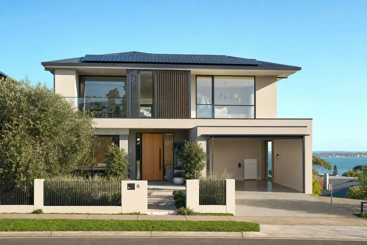 Solar battery system installed in the garage of a Brighton bayside home with large rooftop solar array